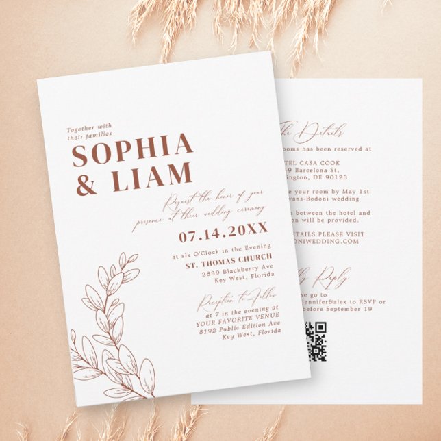 Invitation Boho Terracotta Avec RSVP QR Code Mariage (Créateur téléchargé)