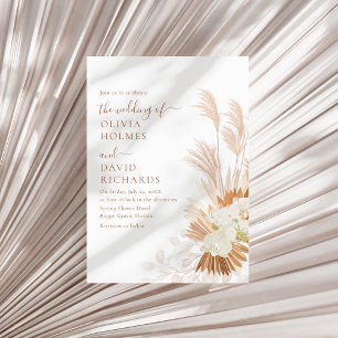 Invitation Boho Terracotta Blanc Pampas Grass Orcid Mariage