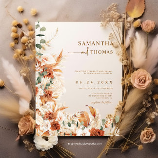 Invitation Boho Terracotta Botanique Pampas Élégance Mariage