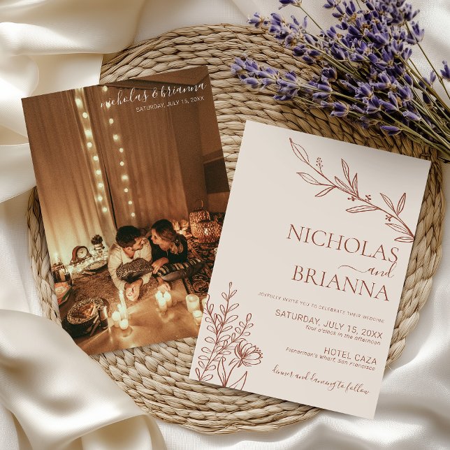 Invitation Boho Terracotta Burnt Orange Minimal Photo Mariage (Créateur téléchargé)