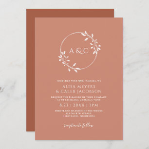 Invitation Boho Terracotta et rouille Mariage simple couronne