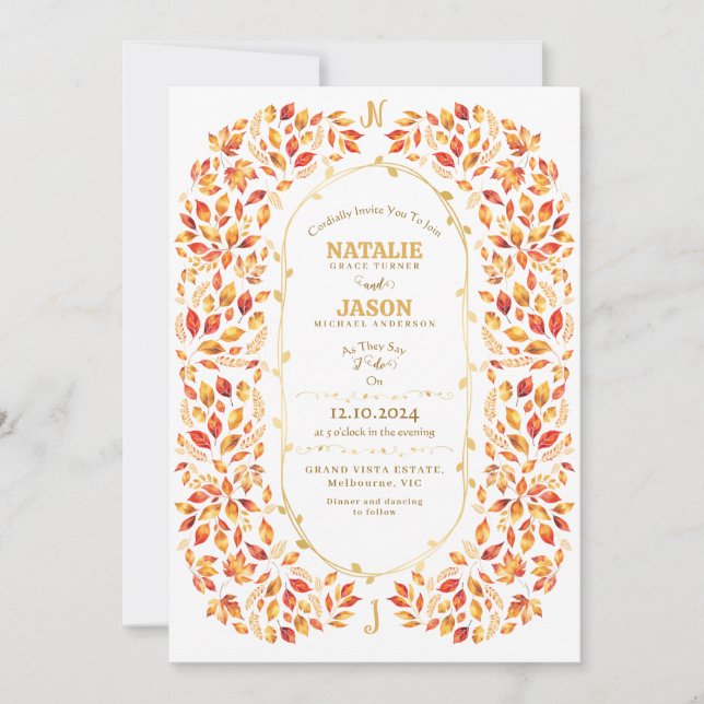 Invitation Boho Terracotta Fall quitte le Mariage rustique (Devant)