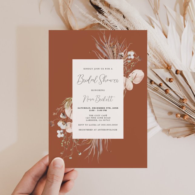 Invitation Boho Terracotta Fête des mariées botanique (Créateur téléchargé)