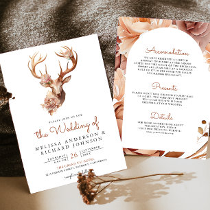 Invitation Boho Terracotta Fleur Décor Cerf Tout en Un Mariag