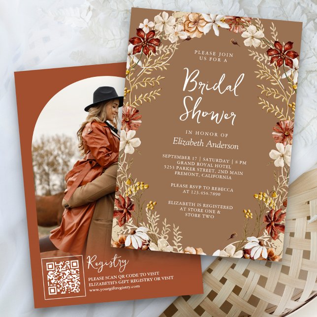 Invitation Boho Terracotta Fleur sauvage Fête des mariées bei (Créateur téléchargé)