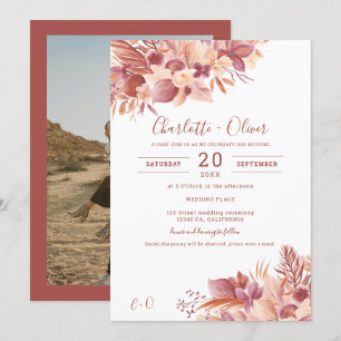 Invitation Boho terracotta floral desert pampas photo mariage