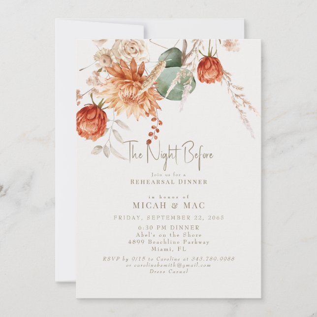 Invitation Boho Terracotta Floral La Nuit Avant (Devant)