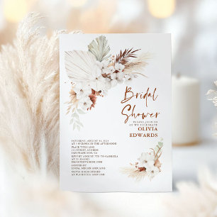 Invitation Boho Terracotta Floral Pampas Fête des mariées en
