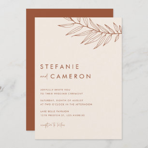 Invitation Boho Terracotta minimaliste Mariage de feuillage
