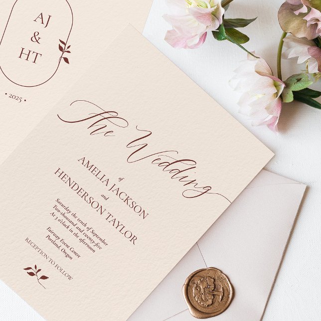 Invitation Boho Terracotta minimaliste Mariage Script Beige (Minimalist Boho Beige Terracotta Script Wedding Invitation)