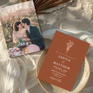 Invitation Boho Terracotta Orange Brûlé Rustique Photo Mariag