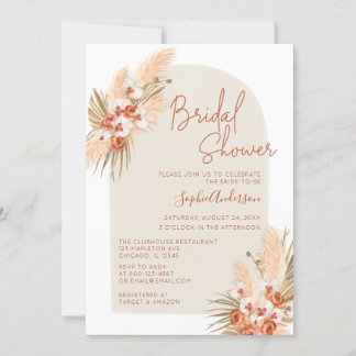 Invitation Boho Terracotta Pampas Fête des mariées en herbe