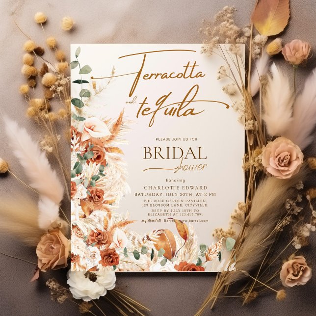 Invitation Boho Terracotta Pampas & Fête des mariées Tequila (Créateur téléchargé)
