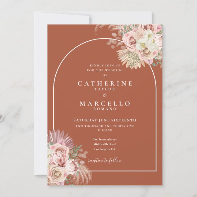 Invitation Boho Terracotta Pampas Grass Arc Mariage Floral (Devant)