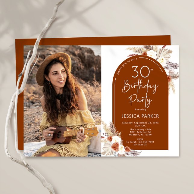 Invitation Boho Terracotta Photo 30e anniversaire (Créateur téléchargé)