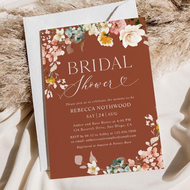 Invitation Boho Terracotta Rouille Automne Bridal Douche Invi (Créateur téléchargé)