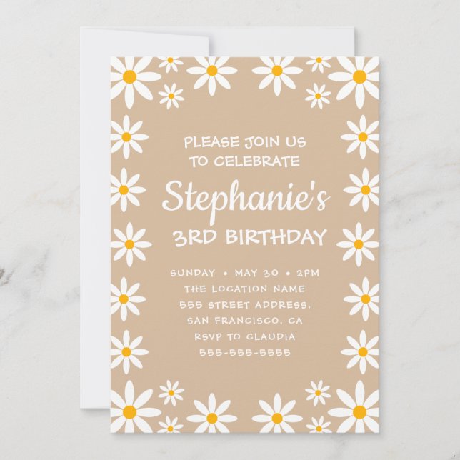 Invitation Boho Terracotta Sable Retro Daisées Anniversaire F (Devant)