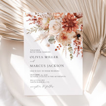 Boho Terracotta Taupe Floral Élégant Mariage
