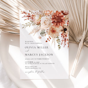 Invitation Boho Terracotta Taupe Floral Élégant Mariage