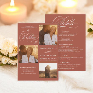 Invitation Boho terracotta tout en un script photos mariage