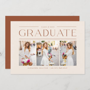 Invitation Boho Terracotta Typographie Photo Graduation