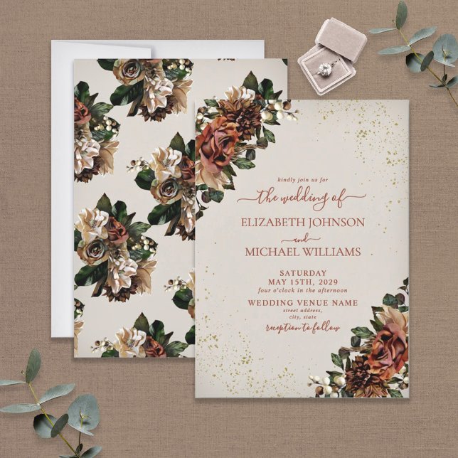 Invitation Boho Terracotta Verdure Floral Mariage (Créateur téléchargé)
