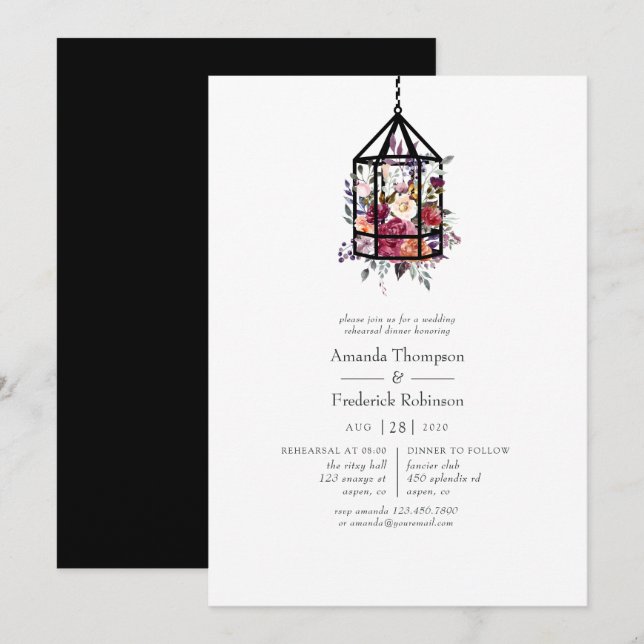 Invitation Boho Terrarium géométrique Dîner de répétition flo (Devant / Derrière)