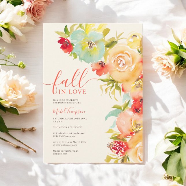 Invitation Boho Tombez amoureux floral aquarelle douche de ma (Boho Fall in love floral watercolor bridal shower Invitation)