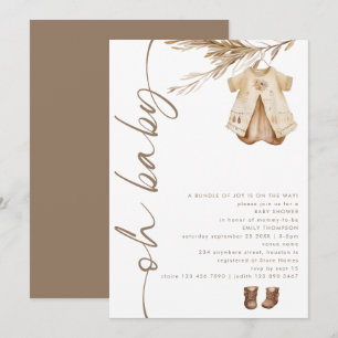 Invitation Boho Tourbillon Vêtements de Script Oh Baby shower