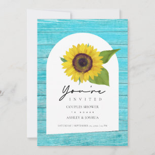 Invitation Boho Tournesol Arché Bois Turquoise Couples Douche
