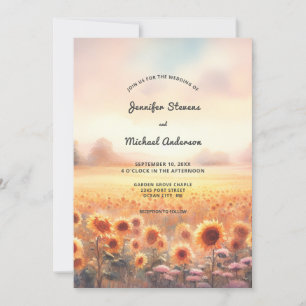 Invitation Boho Tournesol Rustique Aquarelle Mariage campagna