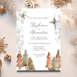 Invitation Boho Trees Stars QR Code Mariage de Noël