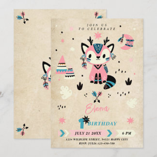 Invitation Boho Tribal Boho Animaux sauvages Un 1er anniversa