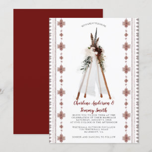 Invitation Boho Tribal Feathers Floral Teepee Mariage  