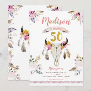 Invitation Boho Tribal Floral Skull 50e anniversaire Invitati