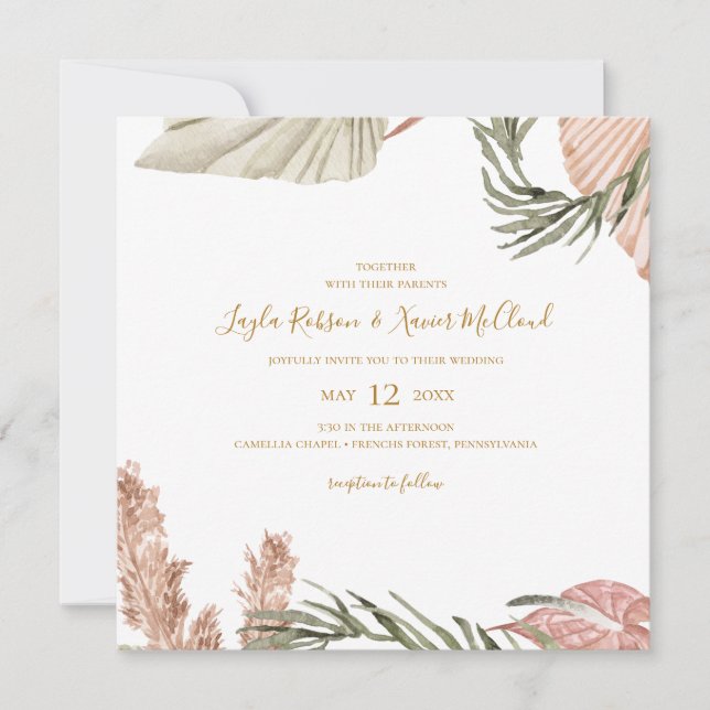 Invitation Boho Tropical Botanical | Mariage Carré simple (Devant)