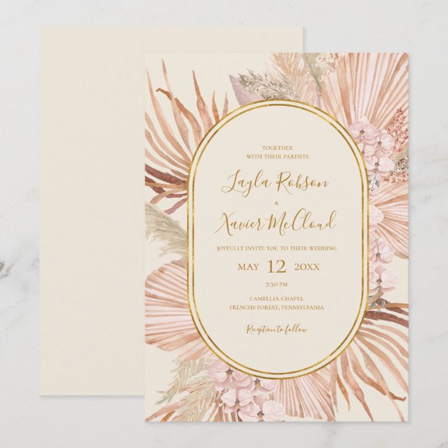 Invitation Boho Tropical Botanical | Mariage Décontracté ivoi (Devant / Derrière)