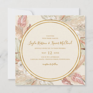 Invitation Boho Tropical Botanical Olive Green Mariage Carré