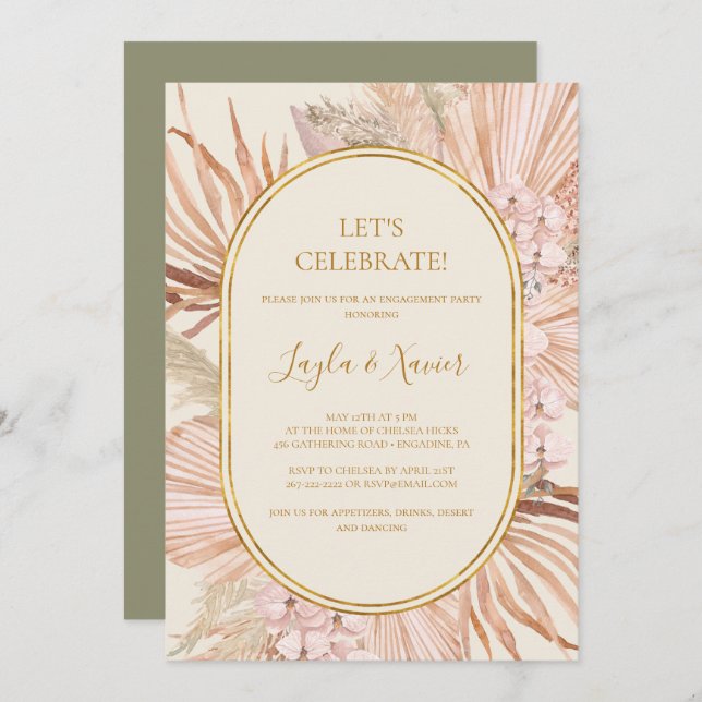 Invitation Boho Tropical Botanical | Vert Fêtons (Devant / Derrière)