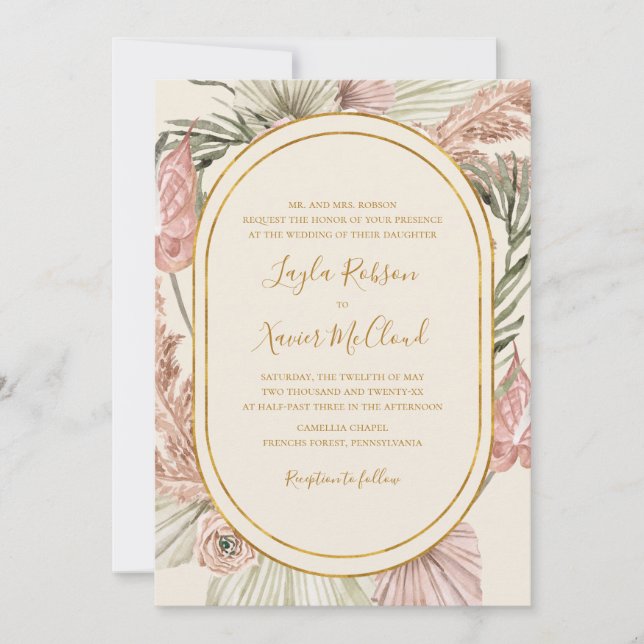 Invitation Boho Tropical Botanique Ivoire traditionnel Mariag (Devant)