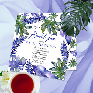 Invitation Boho Tropical Feuilles pourpre Thé nuptial vert