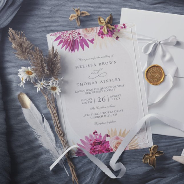 Invitation Boho Tropical FLoral Elegant Chic QR Code Wedding (Créateur téléchargé)