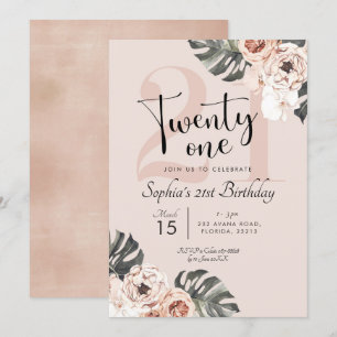 Invitation Boho Tropical Floral Vingt et un Anniversaire