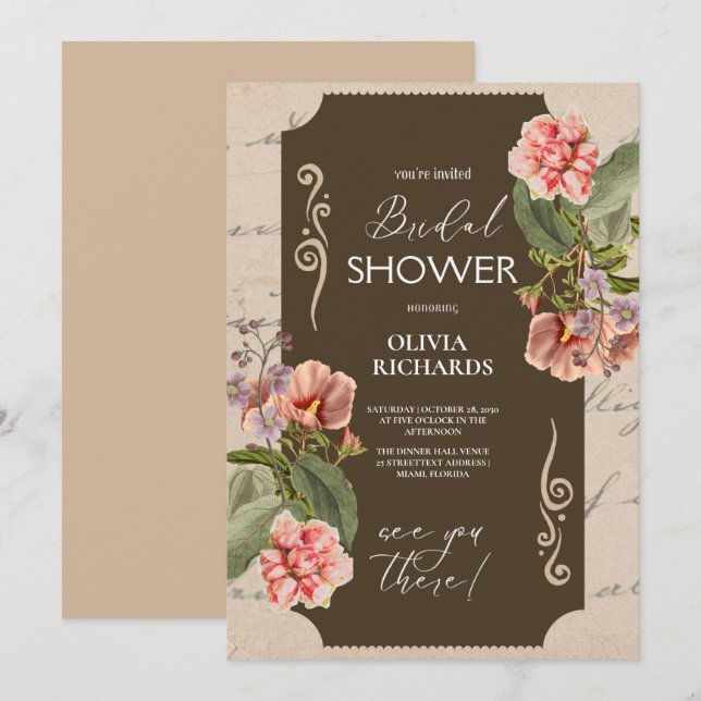 Invitation boho tropical mer nuptiale douche, pampas herbe f (Devant / Derrière)