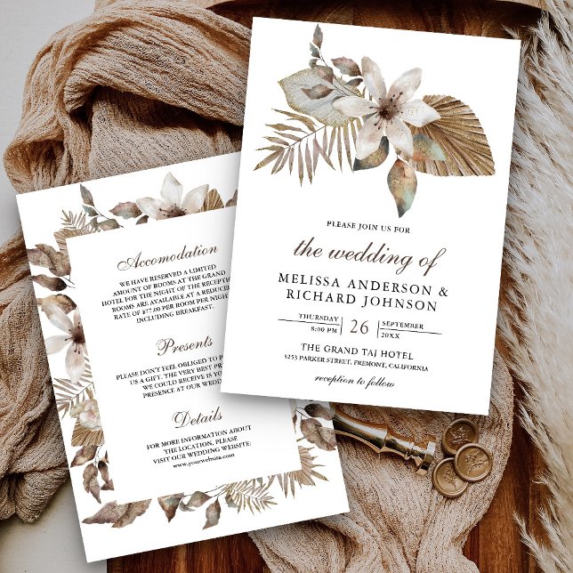 Invitation Boho Tropical séché Palm Floral tout en un Mariage (Créateur téléchargé)