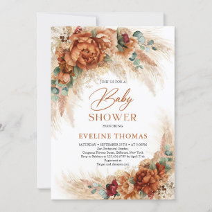 Invitation Boho tropical terre cuite pampas herbe eucalyptus