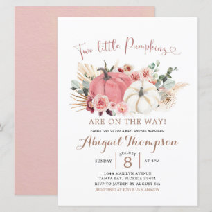 Invitation Boho Twin rose et blanc Baby shower Citrouille