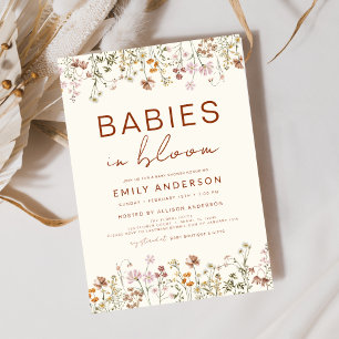 Invitation Boho Twins Fleur sauvage Baby in Bloom Baby shower