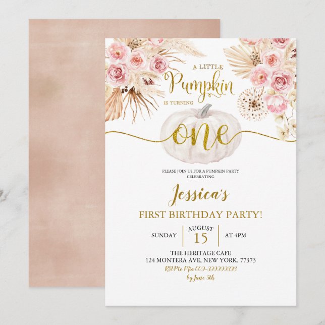 Invitation Boho Un Petit Citrouille Fait Son Anniversaire (Devant / Derrière)