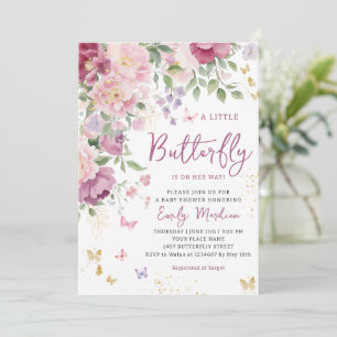 Invitation Boho Un Petit Papillon Floral Girl Baby shower